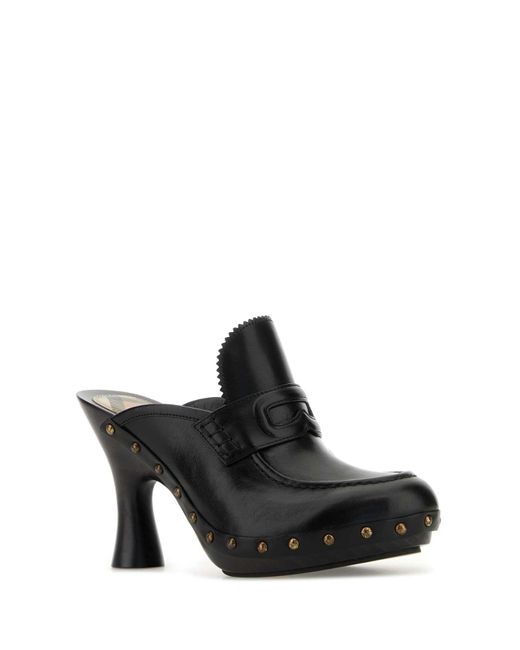 Burberry Black Leather Mules
