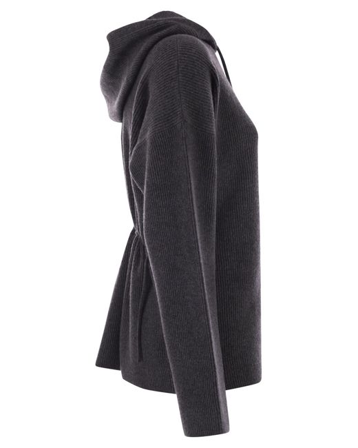 Fabiana Filippi Black English Ribbed Hooded Sweater