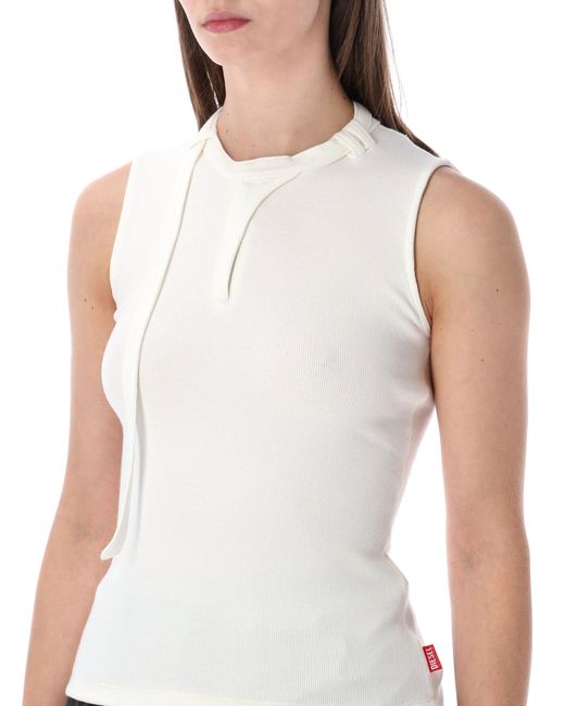 DIESEL White T-Iara Sleeveless Ribbed Cotton Top