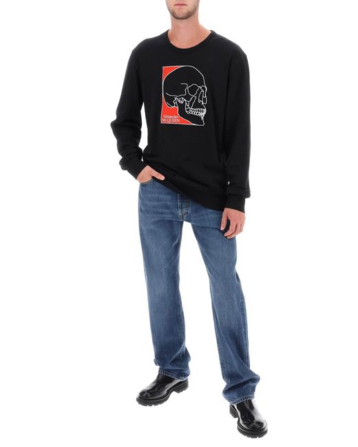 Crew Neck Sweatshirt mit Schädelstickerei Alexander McQueen pour homme en coloris Black