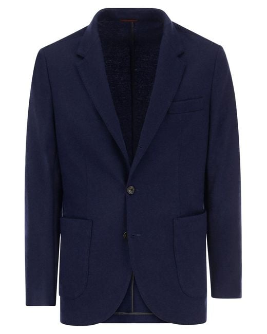 Cashmere Jersey Blazer con bolsillos de parche Brunello Cucinelli de hombre de color Blue