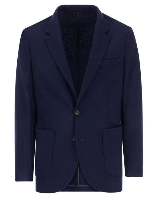 Brunello Cucinelli Blue Cashmere Jersey Blazer With Patch Pockets for men