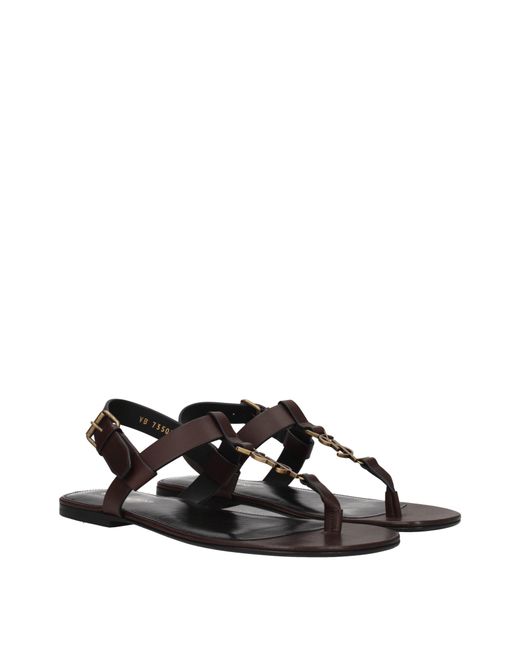 Saint Laurent Brown Cassandra Flip Flops Leather/Moro Head