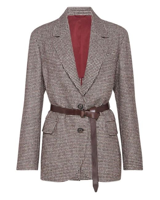 Blazer Con Cintura E Motivo Pied-De-Poule-Donna di Brunello Cucinelli in Brown