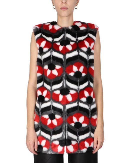 Boutique Moschino Red Faux Fur Vest