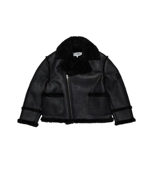 MM6 by Maison Margiela Black Shearling-Type Jacket With Teddy Details