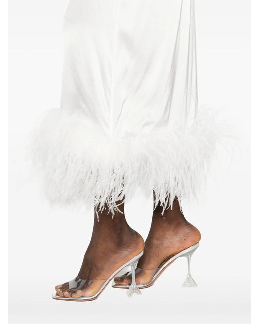 Oseree White Bridal Satin Long Dress Plumage