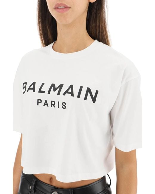Balmain Logo Print Boxy T -shirt in het White