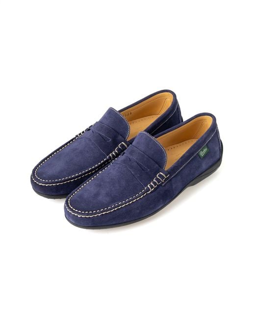 Paraboot Blue Moccasin-Style Sneakers With Pebbled Rubber Sole for men
