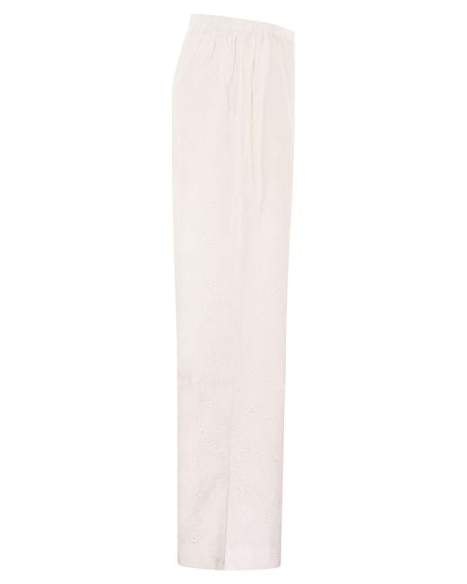 Mc2 Saint Barth White Wide-Leg Broderie Anglaise Cotton Trousers