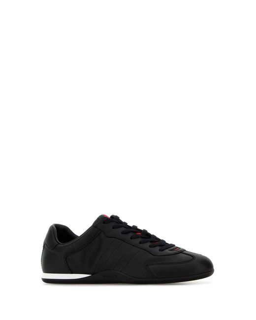 Gucci Black Solid Leather Sneakers for men