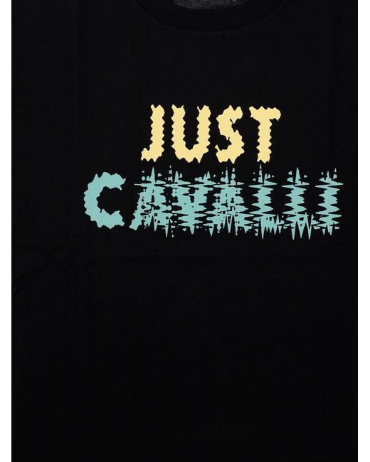 Just Cavalli Black Cotton T-Shirt With Logo for men