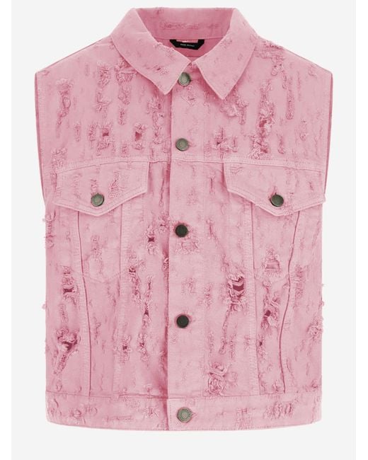 Haikure Pink Cotton Vest With Fringed Details