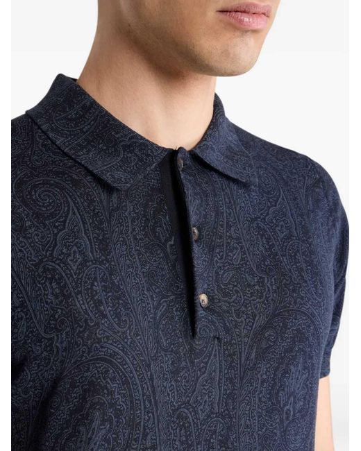 Etro Blue Paisley Floral Print Polo Shirt