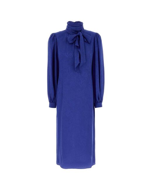 Gucci Blue Turtle Neck Silk Midi Dress