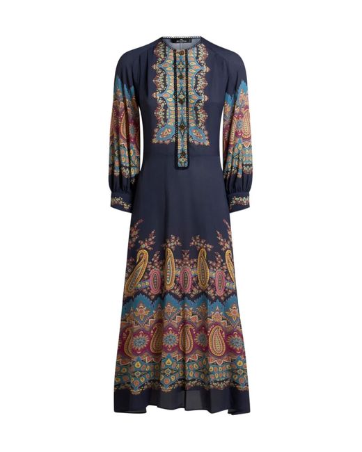 Etro Kleedjes ,Blauw ,Katoen Jurk Met Geplaatste Paisleyprint in het Blue