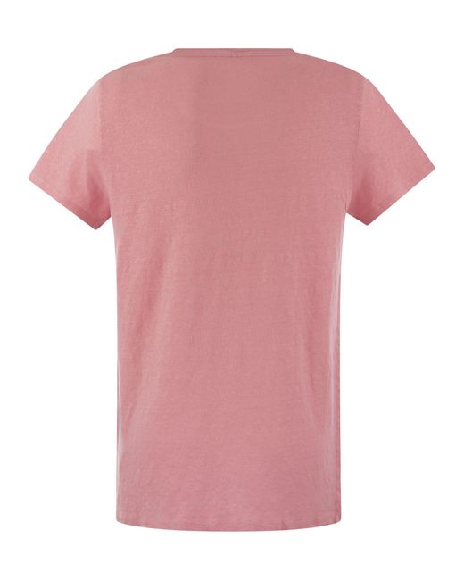 Majestic Crew Neck T -shirt In Linnen En Korte Mouw in het Pink