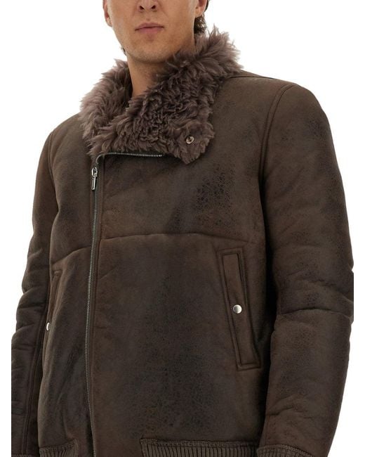 Chaqueta bombardera de cuero Rick Owens de hombre de color Brown