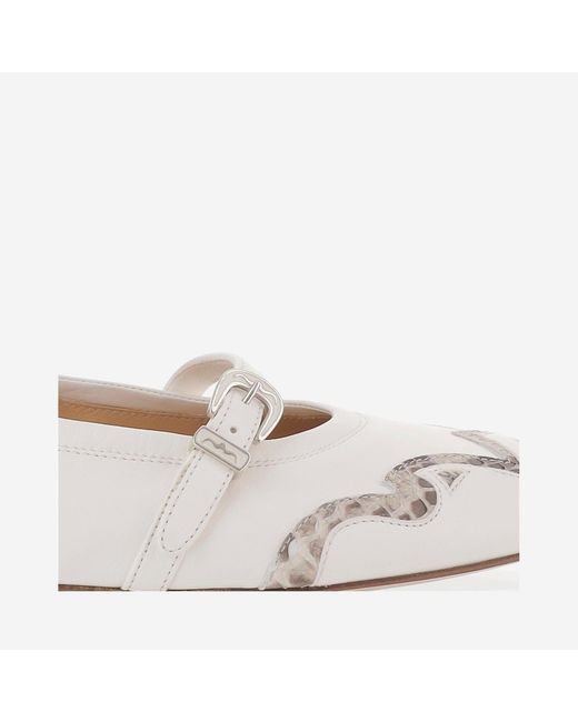 Sartore White Leather And Python Balerinas