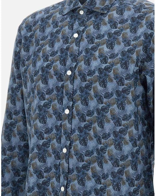 Barba Napoli Blue Leaf Pattern Shirt for men