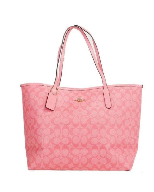 COACH Pink Lemonade Signature Coated Canvas City Tote Shoulder Handbag