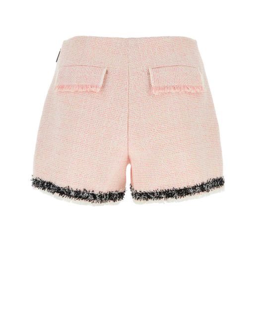 MSGM Pink Frayed-Edge Tweed Mini Shorts