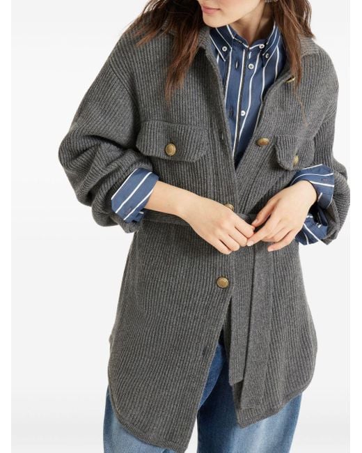 Brunello Cucinelli Geribbeld Wollen Vest Met Ceintuur in het Gray