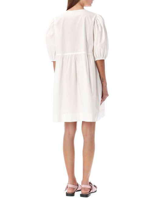 Ganni White Cotton Poplin Mini Dress With Bows