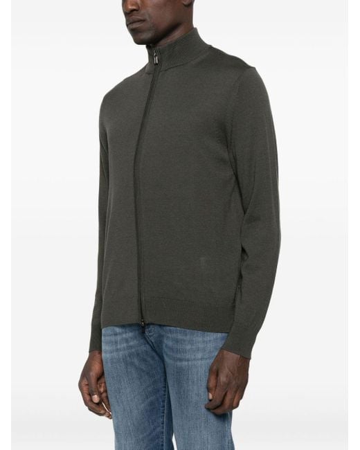 Emporio Armani Green Wool Zipped Cardigan for men