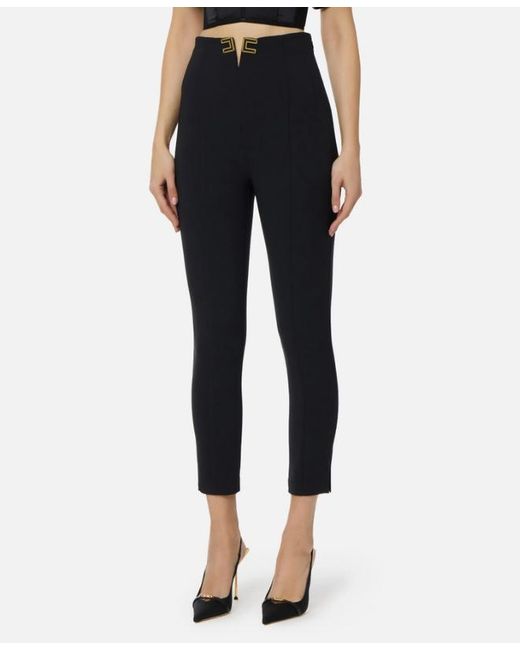 Elisabetta Franchi Blue Logo Details Trousers