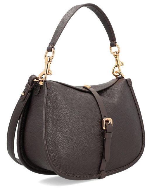 Etro Black Medium Grained Leather Shoulder Bag With Buckle
