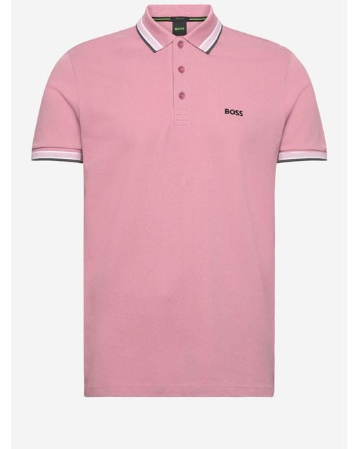 Boss Pink Cotton Piqué Polo Shirt With Logo for men