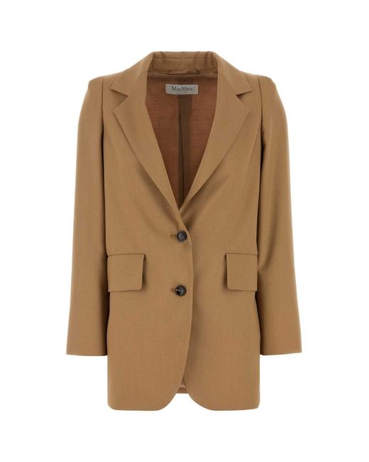Max Mara Brown Camel Wool Blend Kitten Blazer