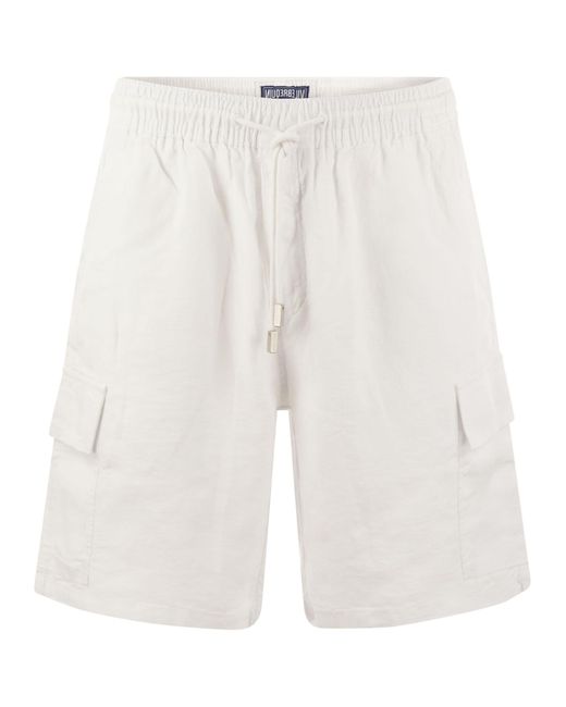 Vilebrequin White Leinen Cargo Bermuda Shorts