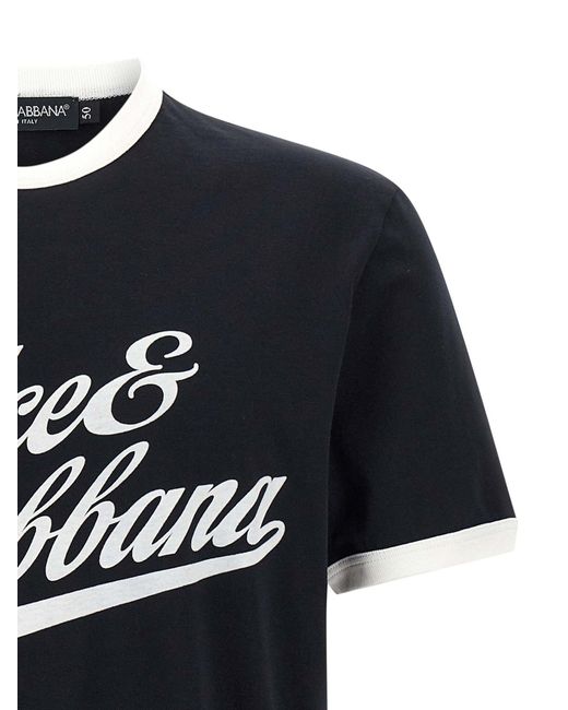 Dolce & Gabbana Black T-Shirt With A Logo And Velvet Finish for men