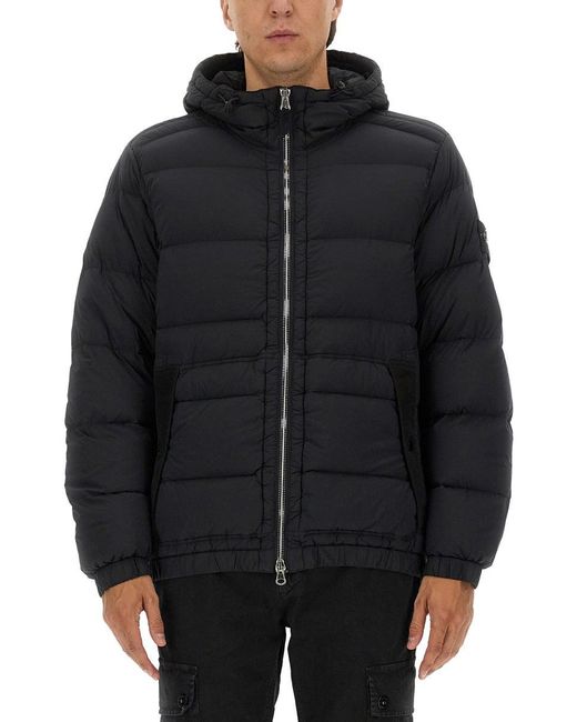 Stone Island Black Padded Down Jacket With Hood for men