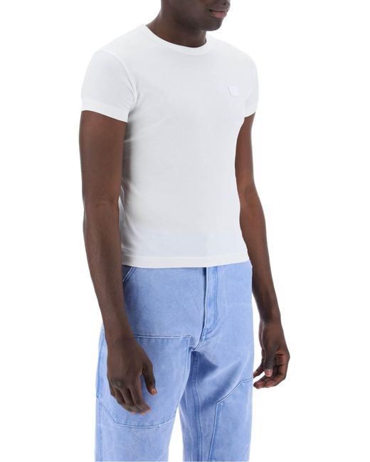 Acne White Crew Neck T Shirt With Logo Patch for men
