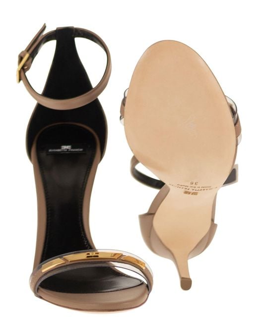 Elisabetta Franchi Metallic Leather Sandal With Transparent Insert