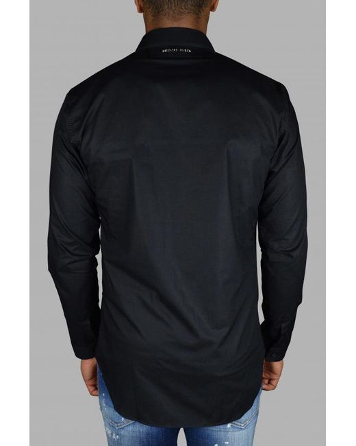 Philipp Plein Blue Cut Ls Skull Shirt for men