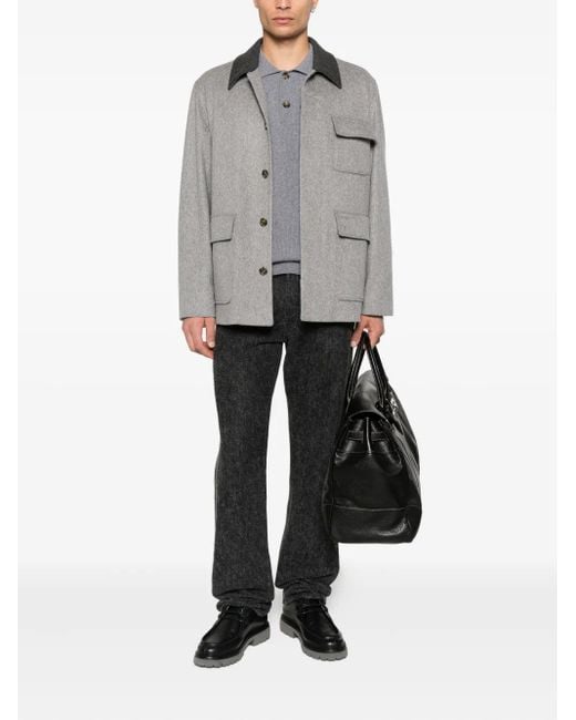Lardini Gray Wool Shirt Jacket With Contrasting Collar for men