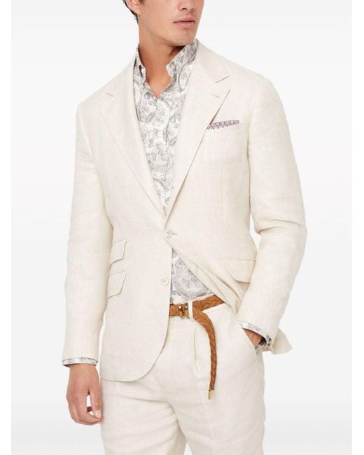 Brunello Cucinelli Natural Cotton And Linen Single-Breasted Jacket for men