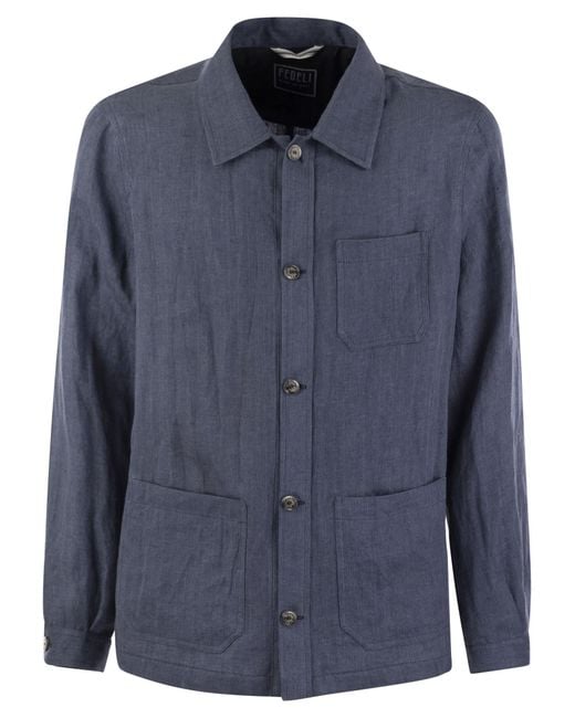 Fedeli Blue Bristol Linen Jacket