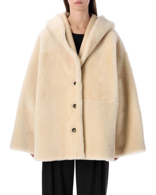 Alberta Ferretti Natural Reversible Hooded Shearling Jacket