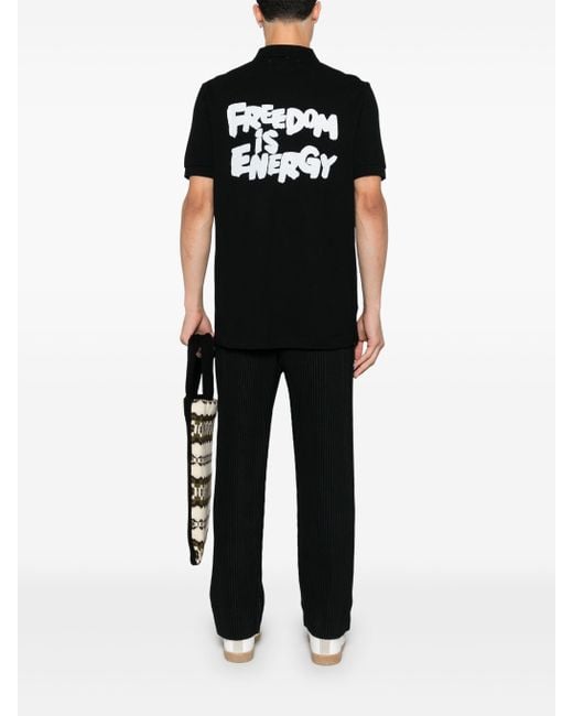 Comme des Garçons Black Cotton Slogan-Print Polo Shirt for men