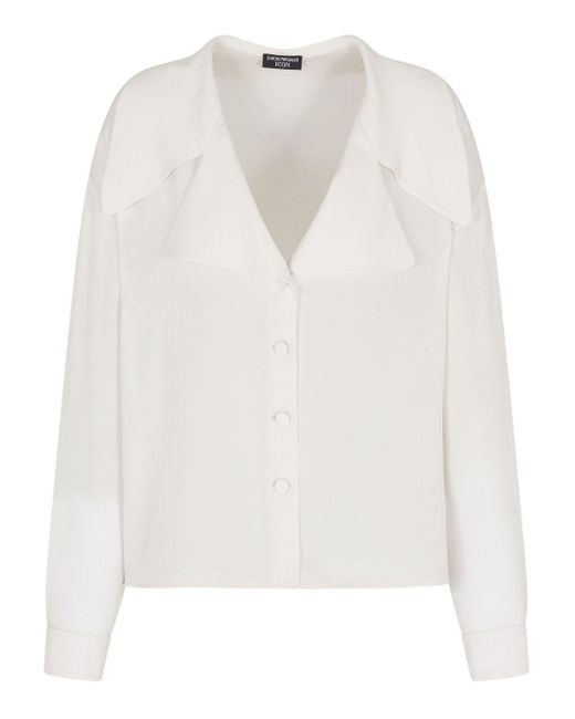 Emporio Armani White Geknöpftes Hemd Mit Weitem Kragen