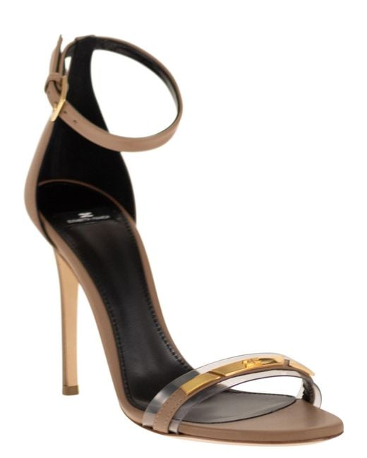 Elisabetta Franchi Metallic Leather Sandal With Transparent Insert