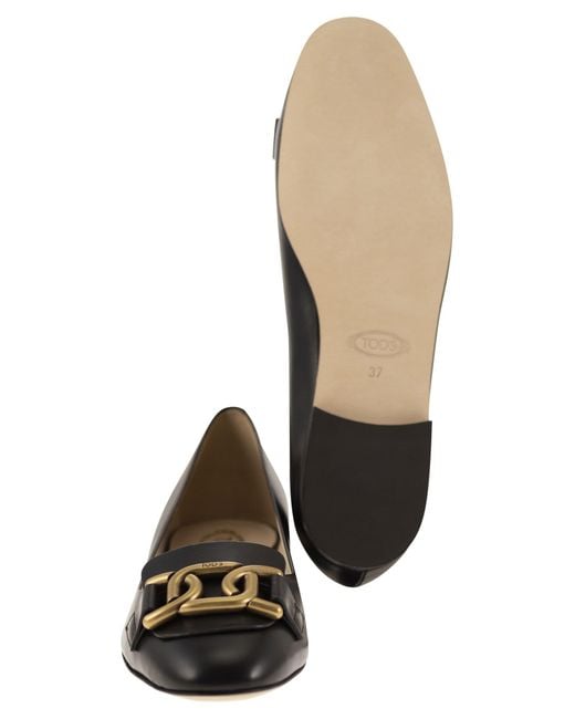 Tod's Black Leather Ballerina With Accessory