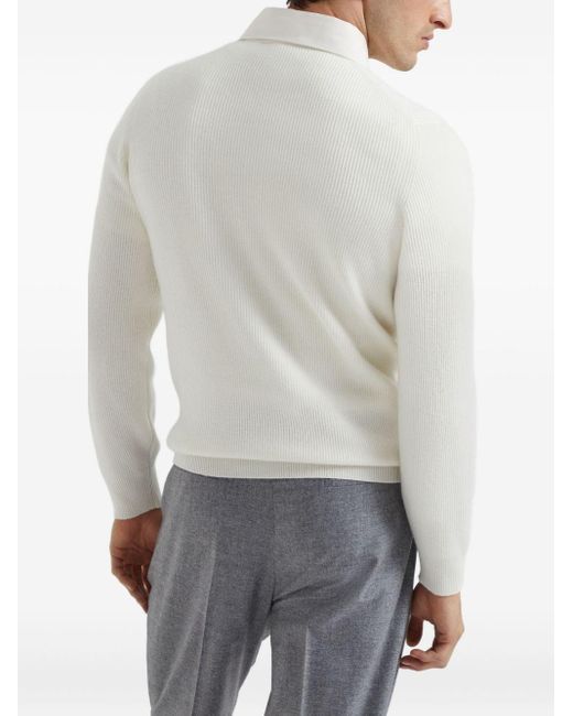 Brunello Cucinelli White Cashmere Polo Shirt for men