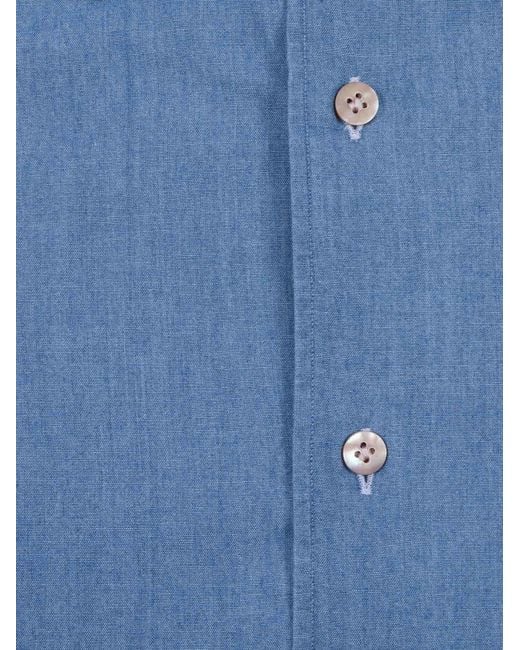 MAZZARELLI CAMICIE Blue Denim Slim Fit Cotton Shirt for men