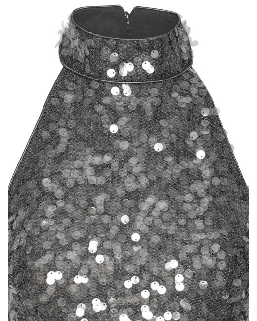 ROTATE BIRGER CHRISTENSEN Gray Halter Top With Paillettes